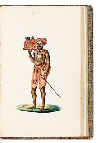 (INDIAN MINIATURES.) Company School. Album of exquisitely-drawn Patna Kalam character and costume portraits.